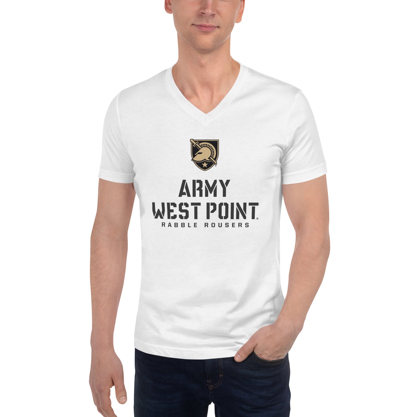 Army West Point Rabble Rousers Unisex Short Sleeve V-Neck T-Shirt (White)
