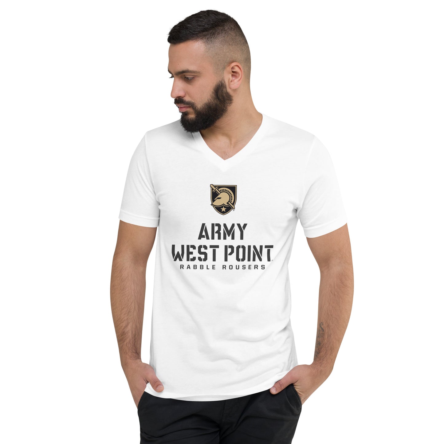 Army West Point Rabble Rousers Unisex Short Sleeve V-Neck T-Shirt (White)