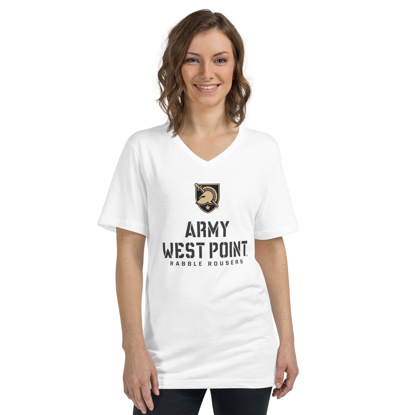 Army West Point Rabble Rousers Unisex Short Sleeve V-Neck T-Shirt (White)