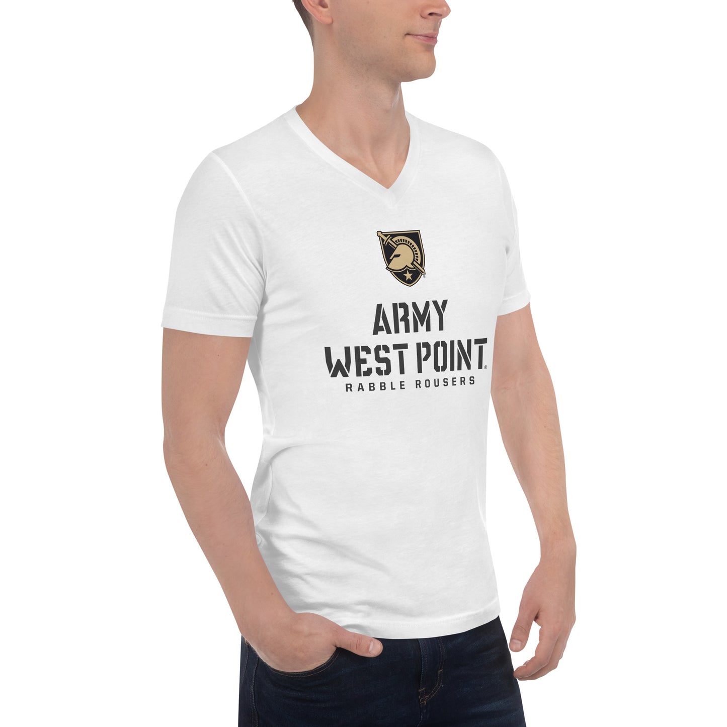 Army West Point Rabble Rousers Unisex Short Sleeve V-Neck T-Shirt (White)