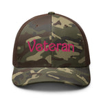 "Veteran" Pink Embroidered Camouflage Trucker Hat