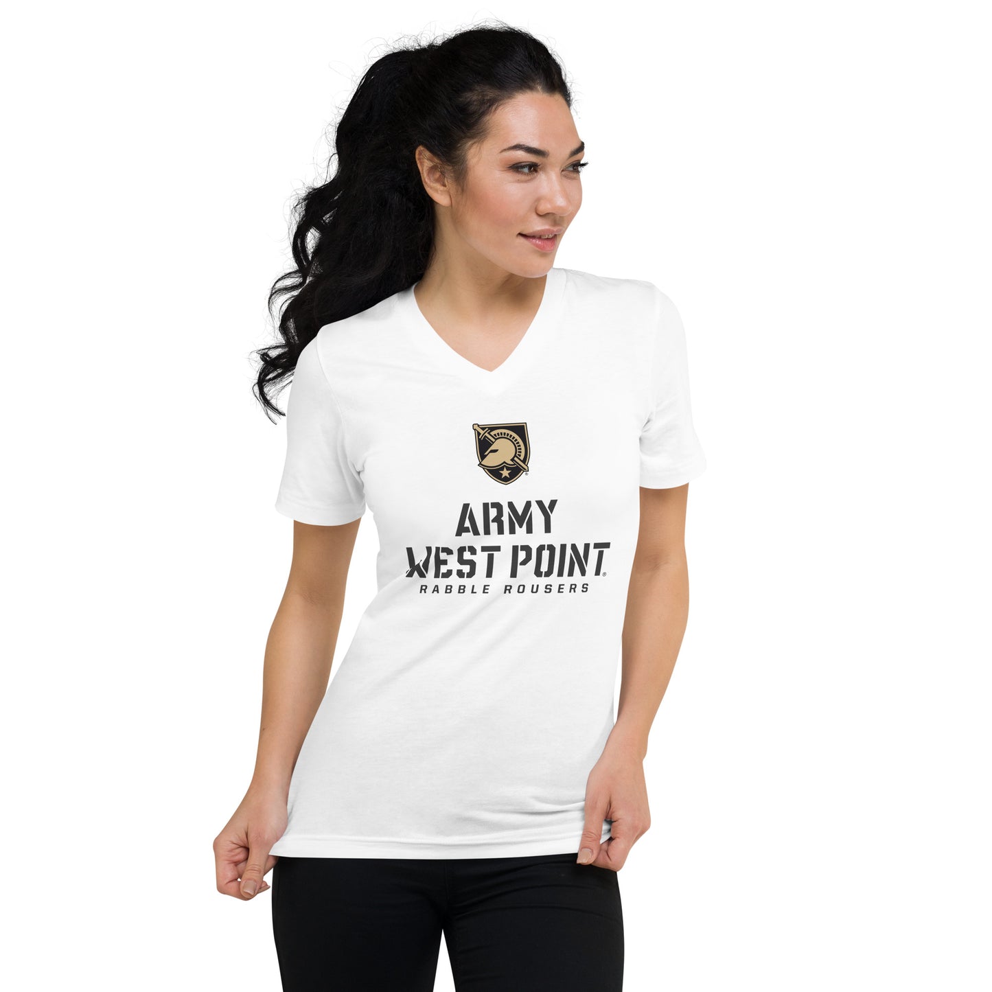 Army West Point Rabble Rousers Unisex Short Sleeve V-Neck T-Shirt (White)