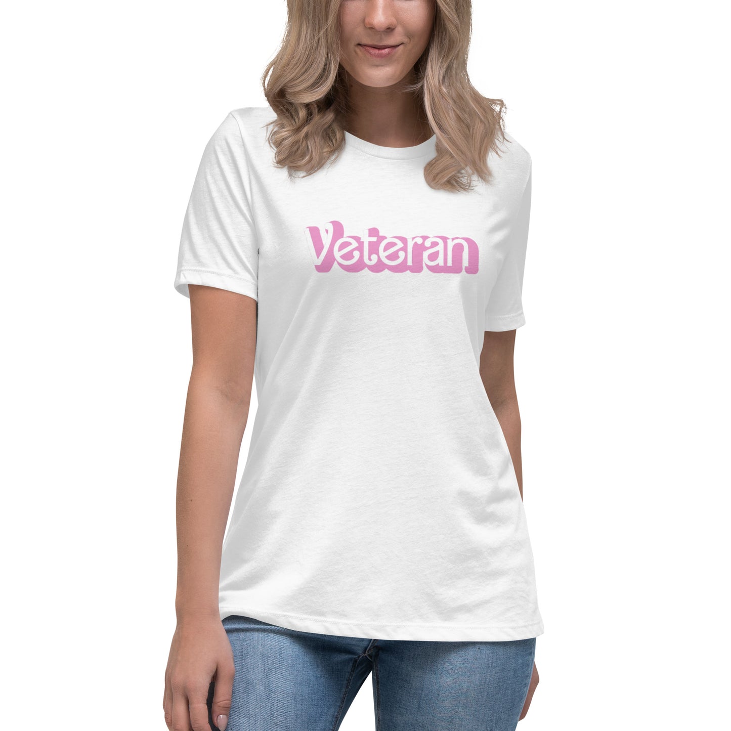 Women's Relaxed "Veteran" Pink T-Shirt (Choose White, Dark or Lt Pink)